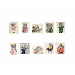 Complete set of 10 feves Le roi Babar