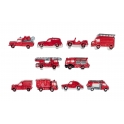 Série complète de 10 fèves Camions de pompier